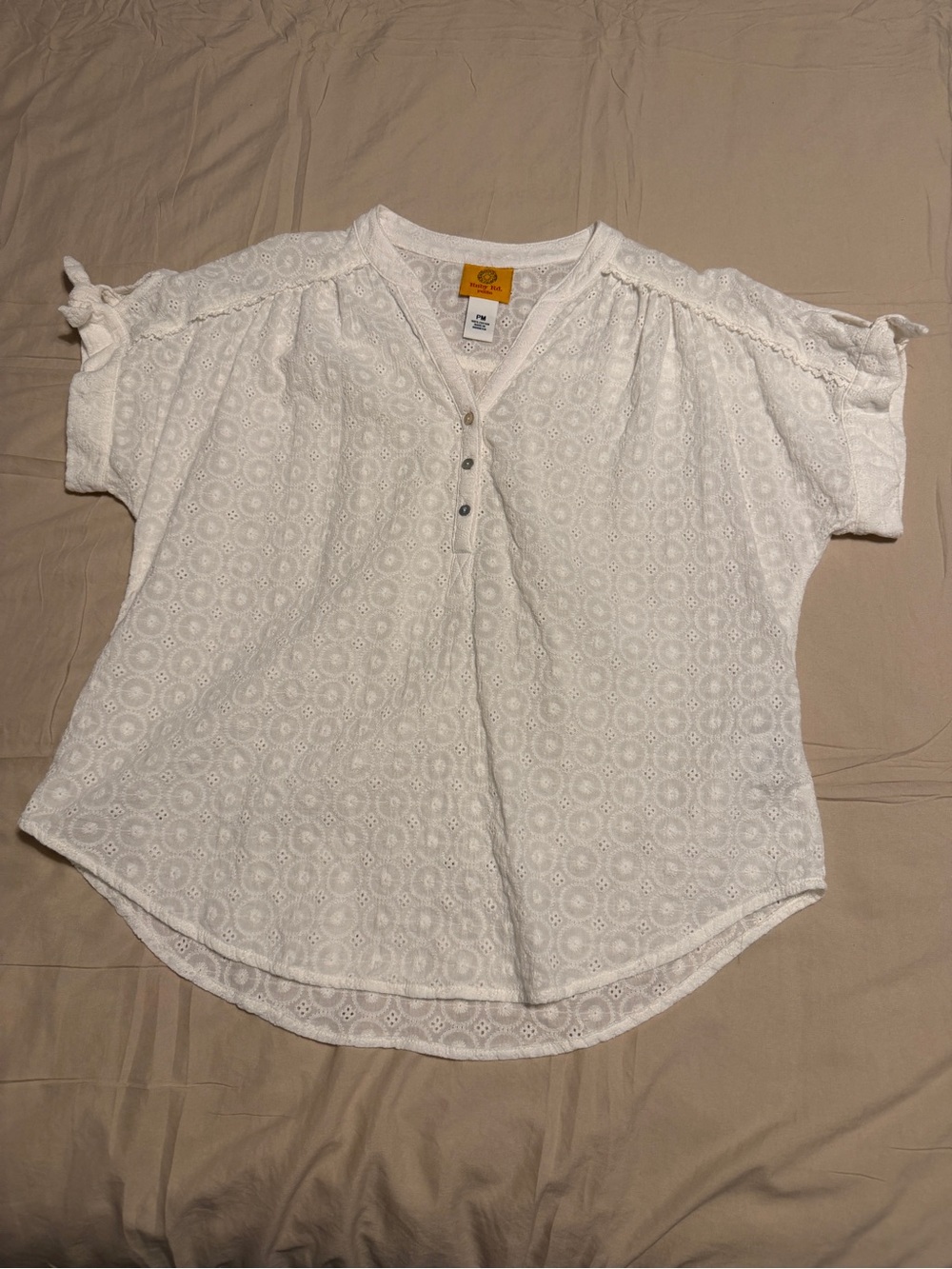 Ruby Rd. White Eyelet V-Neck Short Sleeve Blouse